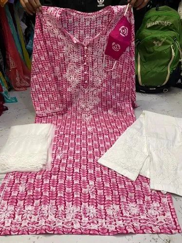 Straight Lucknowi Chikankari Top With Plazzo And Dupatta
