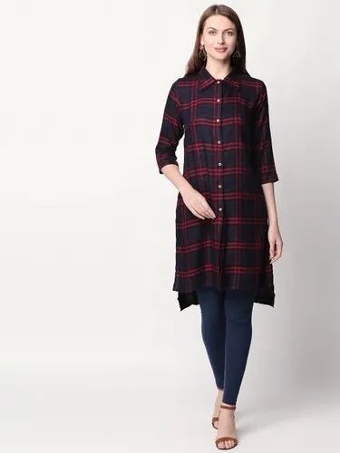 Regular Red Front Ultra Tunic Rayon Fabric Black Kurti
