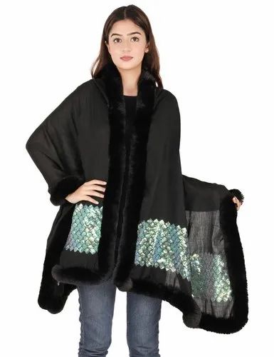 Lucky Rectangular Sequin Stoles With Fur