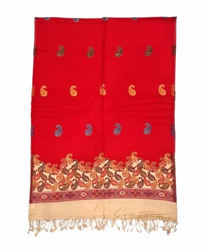 Red Viscose Jacquard Kullu Palla Stole