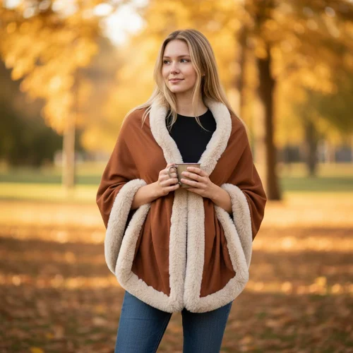 Wool-Acrylic Solid Colors Woolen Stoles With Faux Fur
