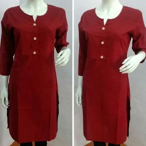 Casual Wear 3/4th Sleeve Ladies Ethnic Cotton Kurti, Machine wash