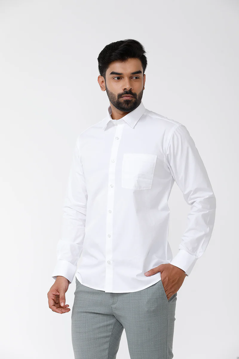Formal White Solid Cotton Shirt