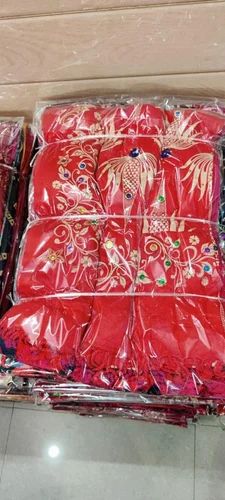 Printed Red Satin Heavy Work Ladies Stole