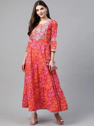 Cotton Anarkali Bandhej Designer Kurti
