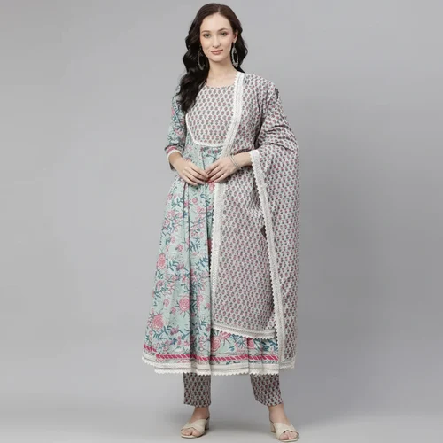 Blue Cotton Anarkali Kurta