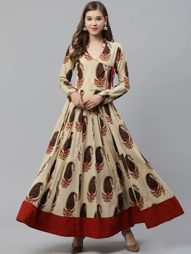 Cream Floor Length Cotton Anarkali Kurti
