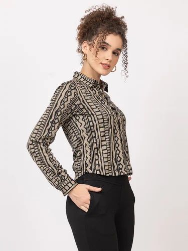 Printed Oriclo- Women Shirt -Tensyl- Black- Fawn-FS, Formal