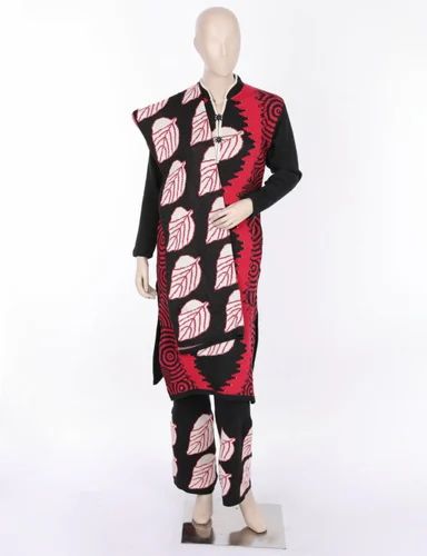 Printed Ladies Woolen Kurti Palazzo Set, A-line