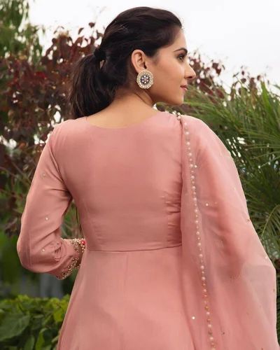 Anarkali Pink Roman silk kurti