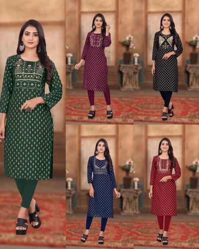 Ladies Rayon Kurti, Embroidery