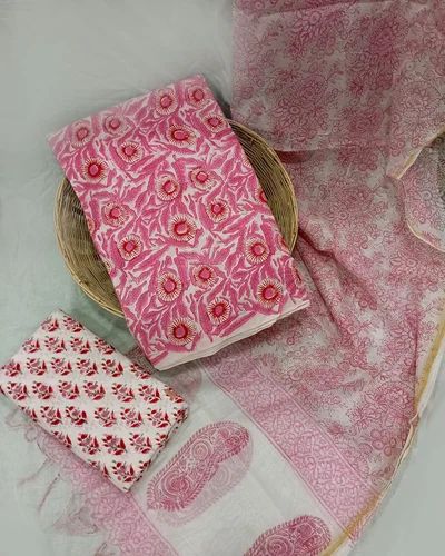 Hand Block Print Cotton Suit With Kota Dupatta