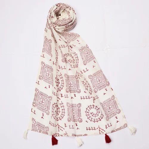 Block Printed Cotton tussle Stole