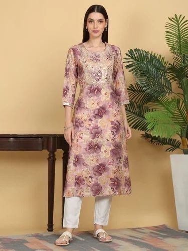 Muslin Silk Partywear Embroidery Kurti