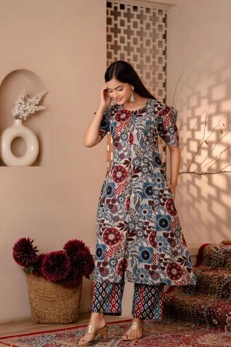 Cotton Kurti With Pants, Embroidered
