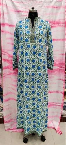 Straight Long Block Print Full Sleeves Women Kurti, Wash Care: Handwash