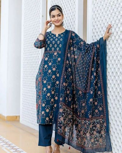 Daily Wear A Line Style Cambric Cotton Light Weight Fancy Kurti Set For Women& Girls Wear