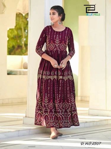 Rayon READYMADE TRENDY MODAL LONG PRINTED KURTI FOR RUNNING DAY WEAR