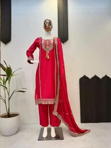 Wholesale Rate Wedding Wear Designer Multi Sequence Embroidery Silk Kurti& Pent Dupatta