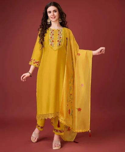 Top Demanded Viscose Silk Fabric Straight Cut Border Fancy Kurti Set For Women Wear