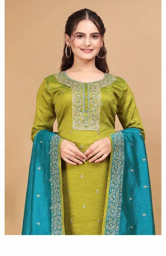Elevate Your Style With Our Pure Silk Fabric O Neck Embroidery Regional Indian Cloth