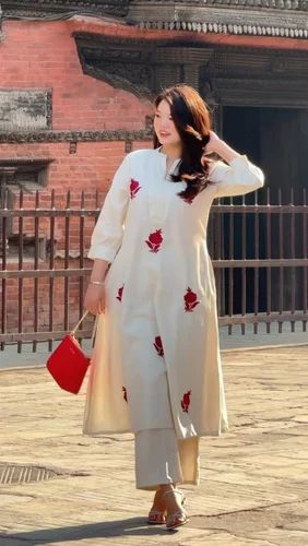 Winter Season Special V Neck Embroidery Bright Color Kurti& Pant At Wholesale Rate