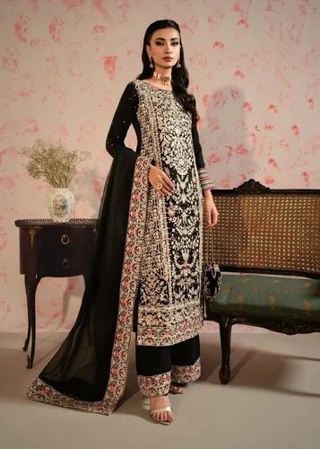 2025 Up Festive Wear Georgette Kurti With Plazo And Dupatta Salwar Suit Set