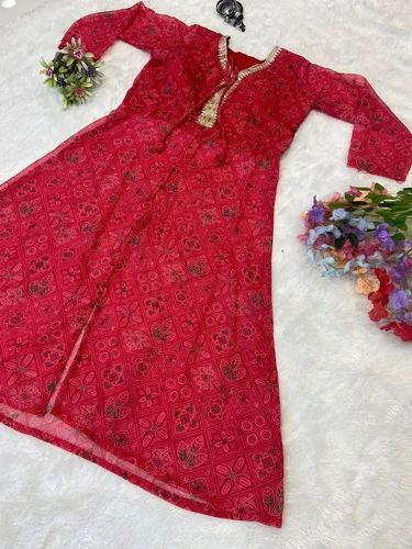 Georgette Women A Line Kurti, Size: XL
