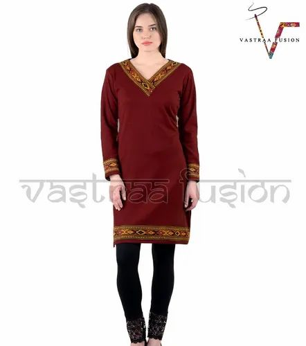 Casual,Formal Ladies Regular Wear Woolen Kurti - Red Colour, Size: Medium
