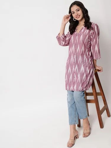 Lavender Cotton Ikat Print Kurti
