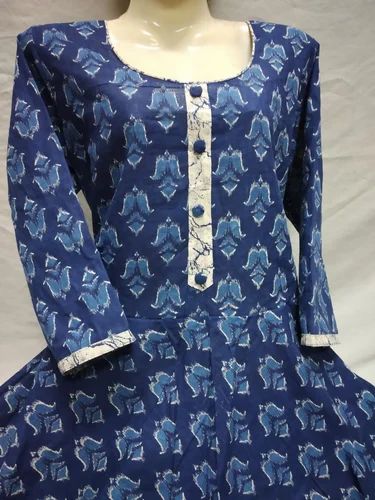 Party wear Natural Indigo Printed Kurta, Set Content: Only Kurti