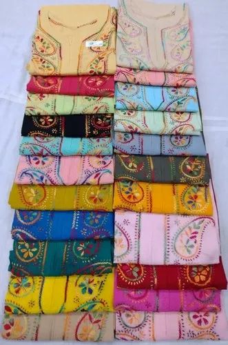 Multicolor Cotton Chikan Short Kashmiri Neck Kurti 703, Wash Care: Machine Wash