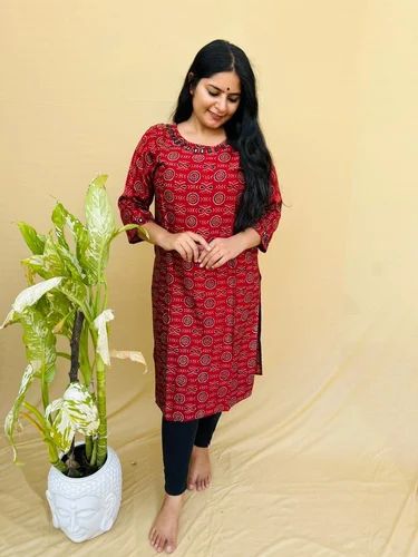 Maroon Ajrakh Printed Gajji Silk Kurti
